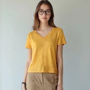 J Crew Light Yellow Linen Tee Shirt Knit Goods Size S